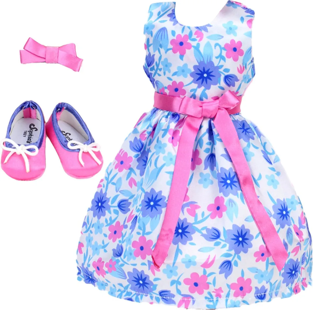 Sophia's by Teamson Kids Poppenkleding Feestjurk - 3 Stuks - Bloemen - o.a. Babypop