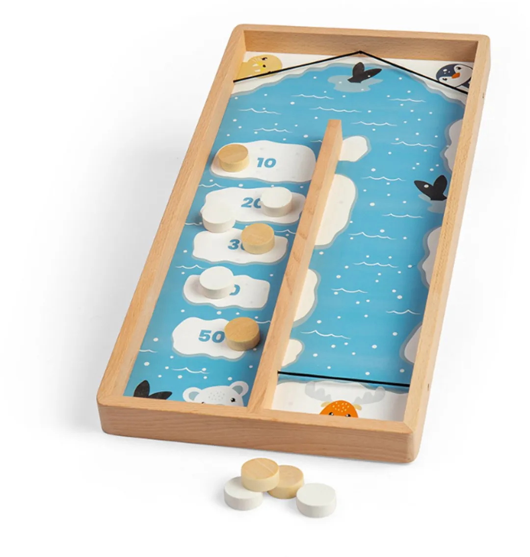 BIGJIGS Ice Puck Game 36055 - Houten Educatief Dierenbordspel - Multicolor