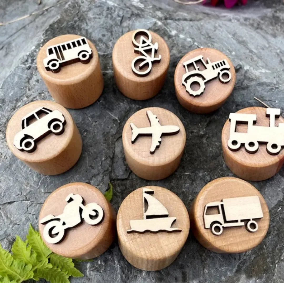 LiasToys Houten Stempel Voertuigen - 6 Stuks