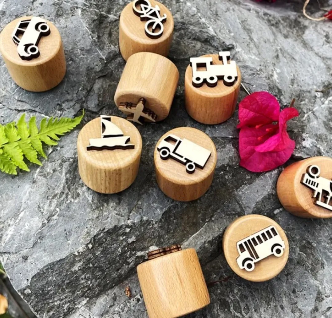 LiasToys Houten Stempel Voertuigen - 6 Stuks