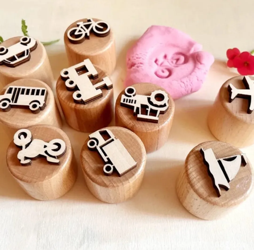 LiasToys Houten Stempel Voertuigen - 6 Stuks