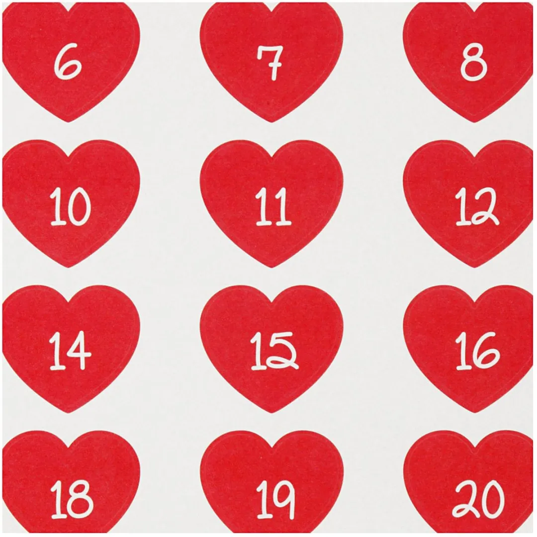 Creativ Company Rode Stickers Harten 1-24 - 1 Vel - 15x16,5cm
