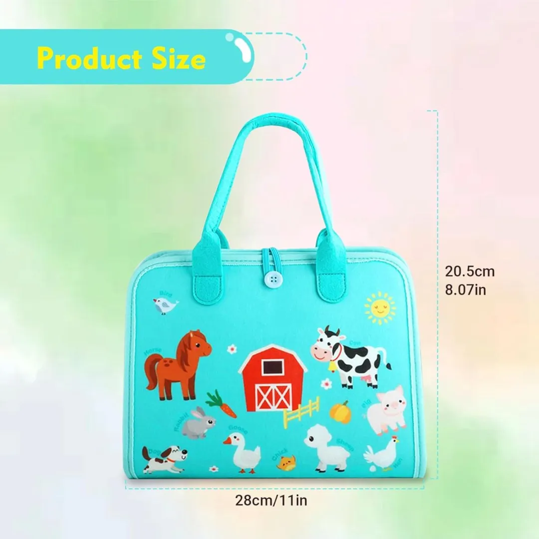 EverToys Busy Board - 4-delige vaardigheden - Klok lezen - Montessori - Motoriek Map voor Thuis en Onderweg - Leren Veter Strikken - Activiteitenbord - 25 Zelfkleden Vaardigheden Kinderen - Educatief Spel - Blue