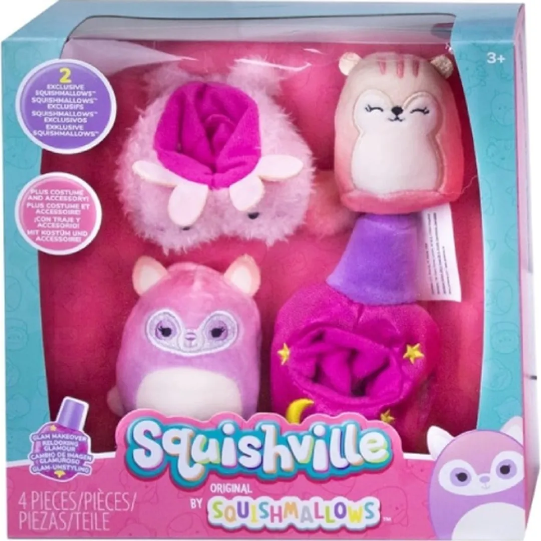 Makeover Accessoires Squishville Squishmallows Pluche Knuffel (4 delig) 20 cm - Squishy Kawaii Knuffels Kussen - Speelgoed voor Kinderen Jongens Meisjes