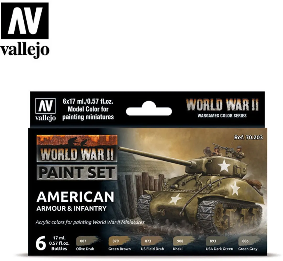 Vallejo Hobbyverf Acrylverf WWII Amerikaanse Tanks & Infanterie - 6x18ml