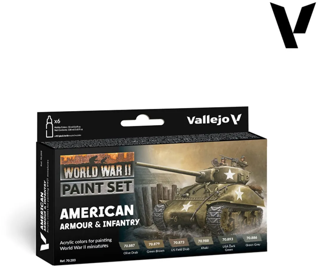 Vallejo Hobbyverf Acrylverf WWII Amerikaanse Tanks & Infanterie - 6x18ml