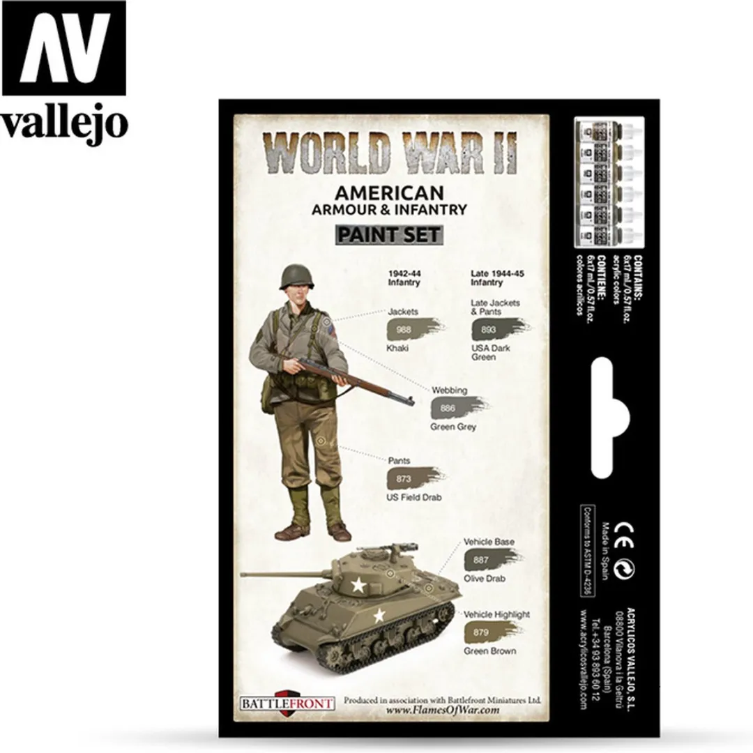 Vallejo Hobbyverf Acrylverf WWII Amerikaanse Tanks & Infanterie - 6x18ml
