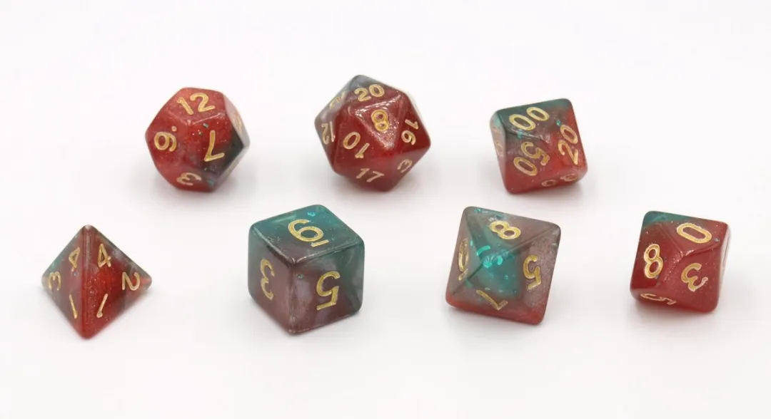 HOT Games Stardust Dobbelstenen Set - 7-delig - Rood/Groen