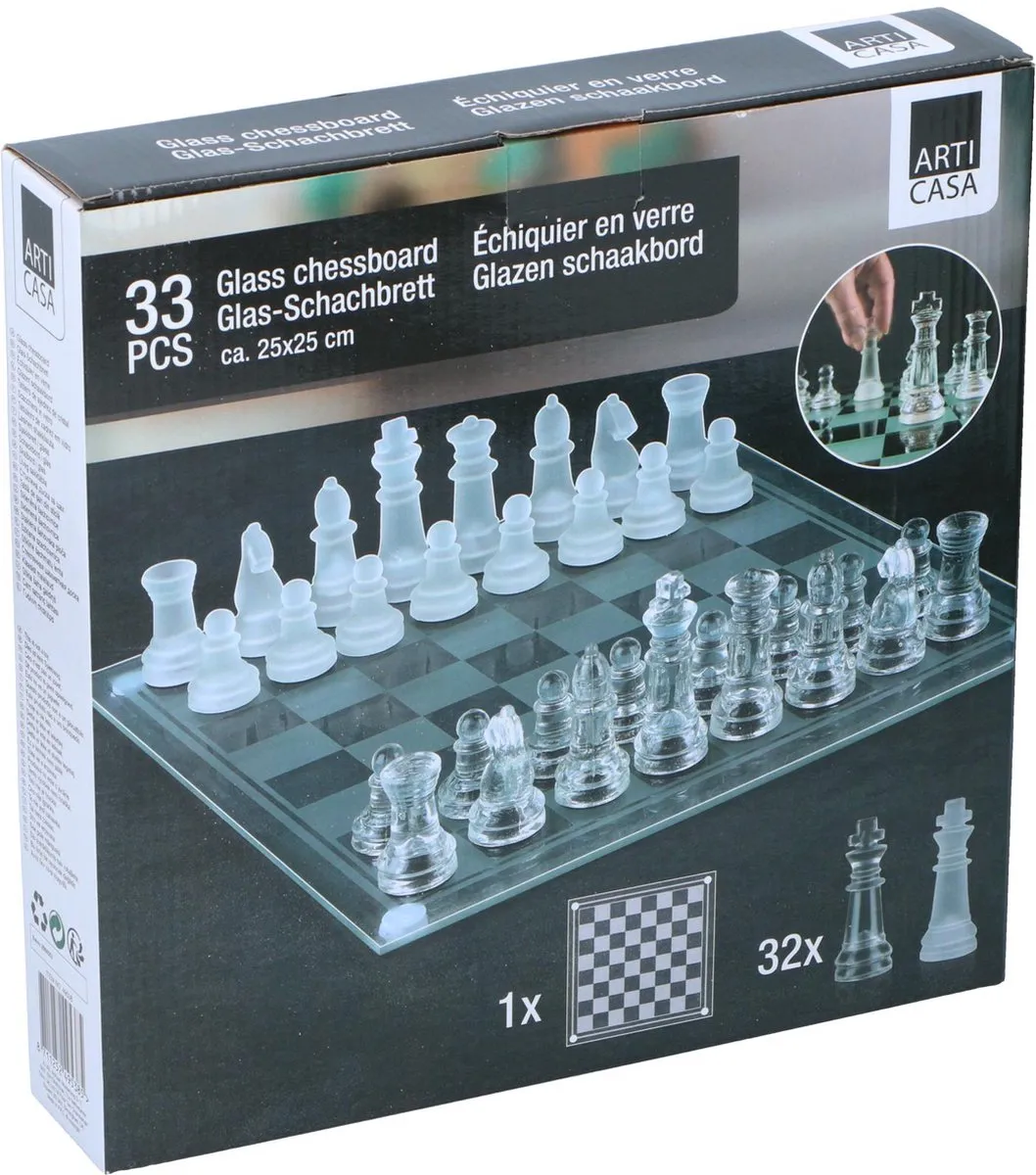 Eddy Toys Arti Casa Glazen Schaakset 33-delig - 25x25cm