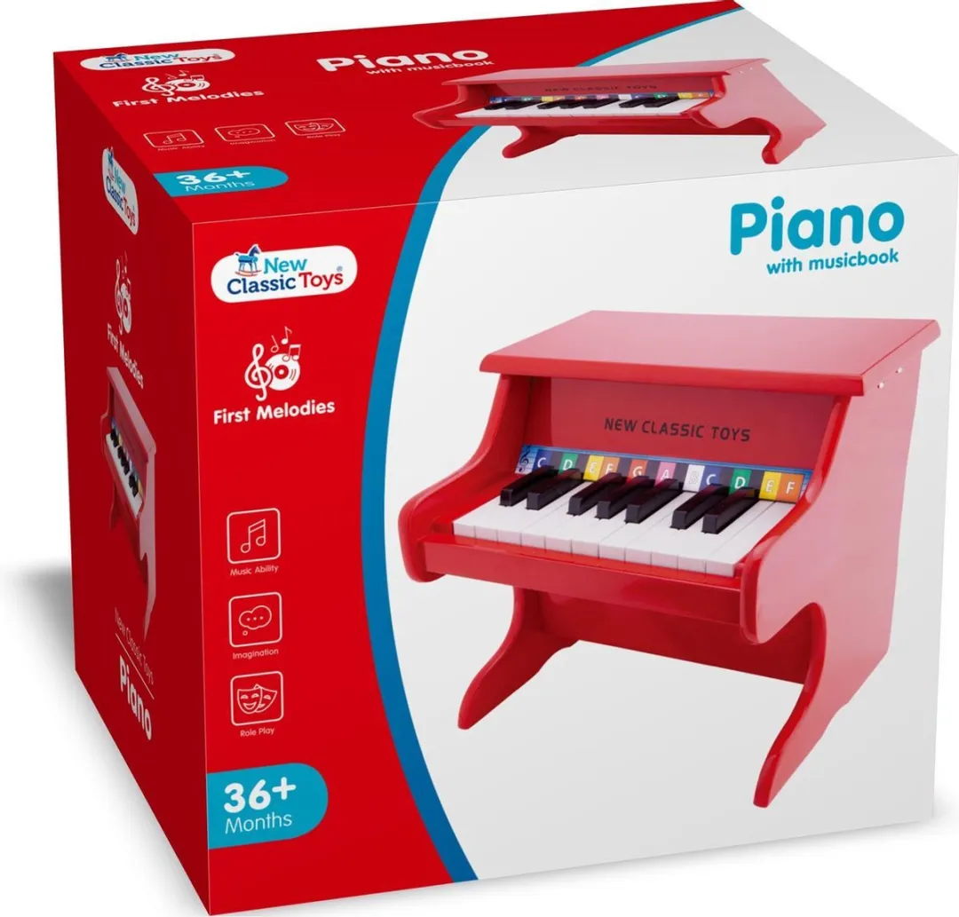New Classic Toys® Houten Speelgoed Piano - Speelgoedinstrument - Rood - Inclusief Muziekboekje en Toonlader - Vanaf 3 jaar - Speelpiano voor Kinderen