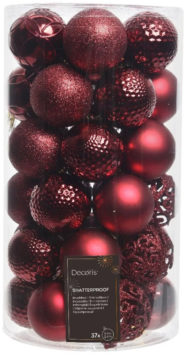 Decoris Kerstballenmix Ø6cm - 37 Stuks Ossenbloed