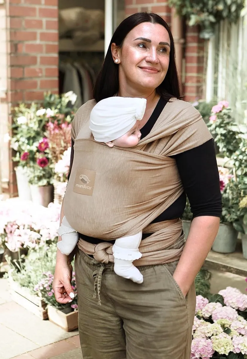 Sling Nougat Elastische babydraagdoek van biologisch katoen (jersey-gebreide stof/zonder elastaan), stabiel en knuffelzacht voor pasgeborenen en baby's vanaf de geboorte (5,10 x 0,60 m)