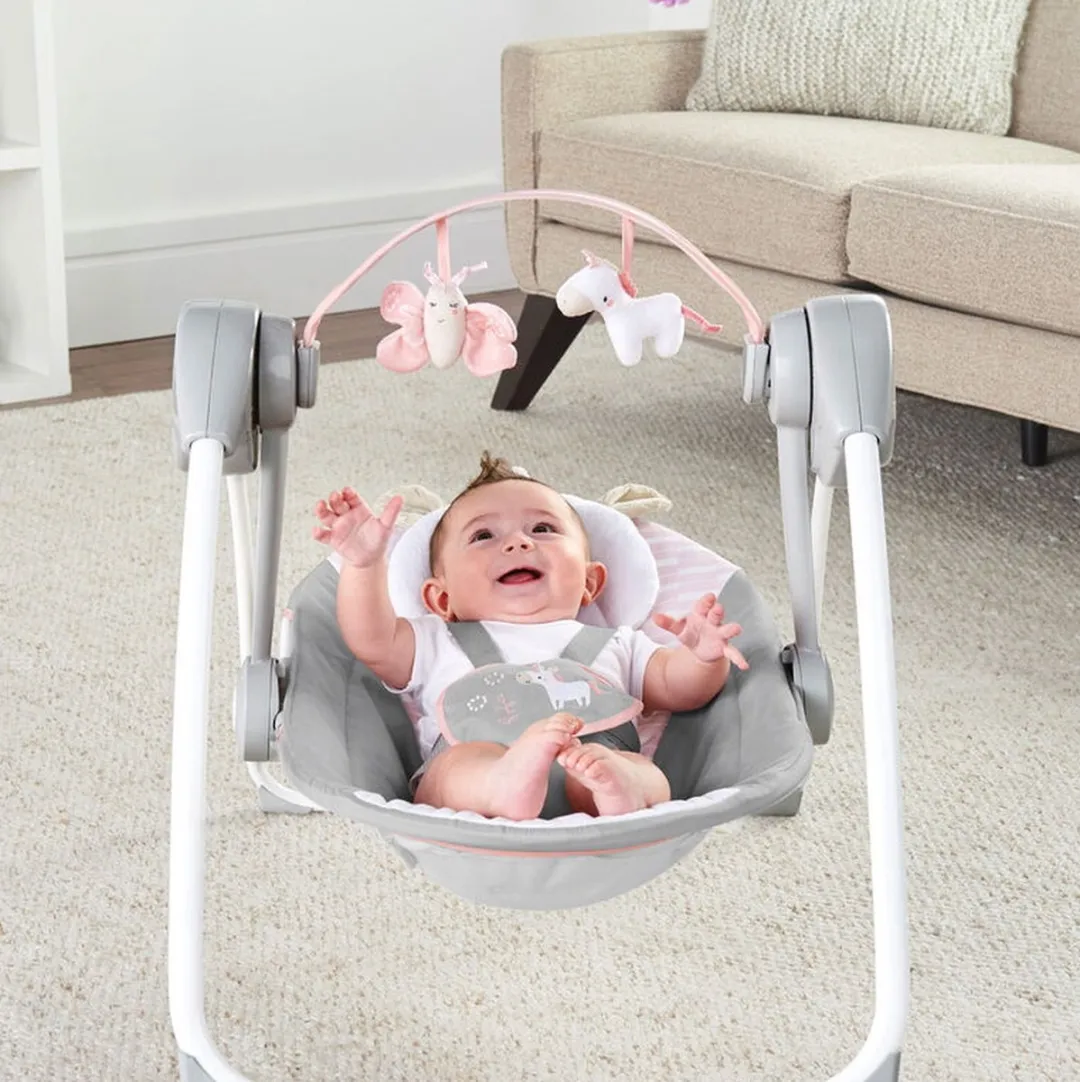 Bright Starts Ingenuity Comfort2Go Flora Babyschommel - Grijs/Roze