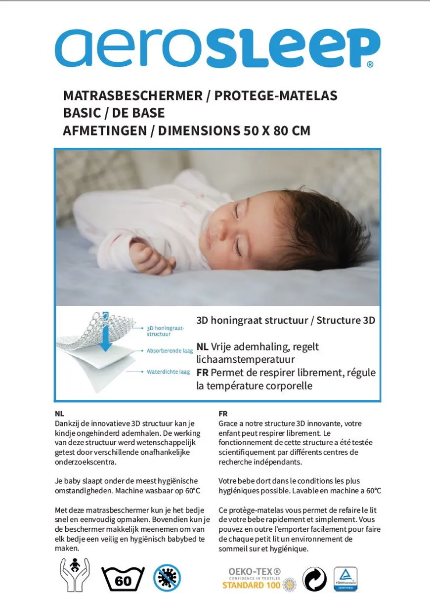 AeroSleep SafeSleep 3D Mesh Matrastopper Wieg 80x50 - 5 Stuks
