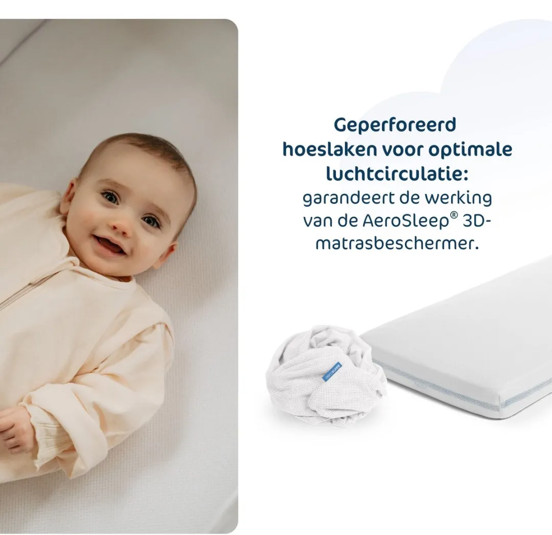 AeroSleep® hoeslaken - voor babybed, ledikant & wieg - 92 x 66 cm - White