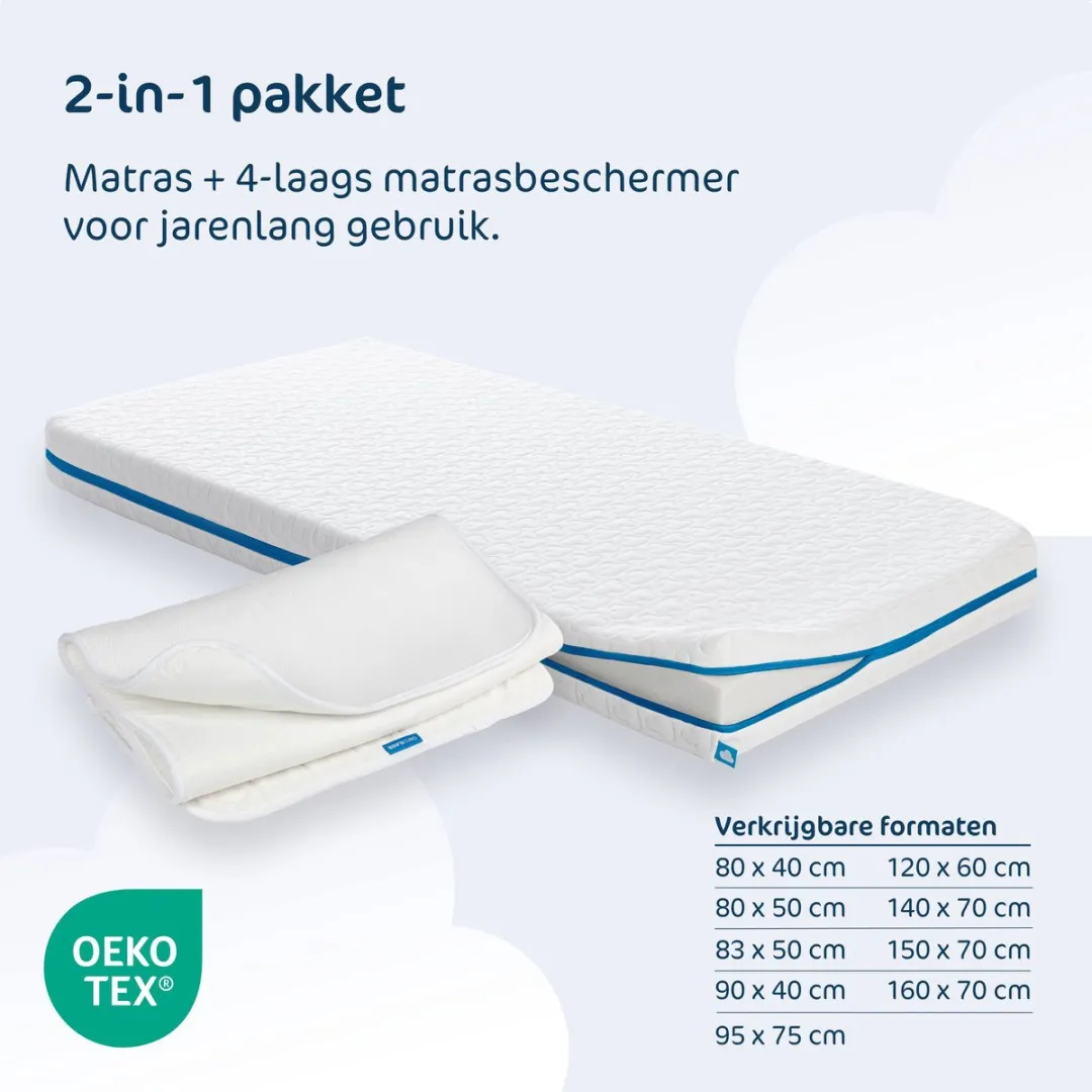 AeroSleep Evolution 2-in-1 Babymatras 80x40cm - Wit