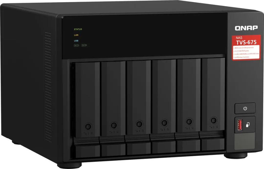 QNAP TVS-675 NAS Tower - 6 Sloten 8 Kernen Zwart