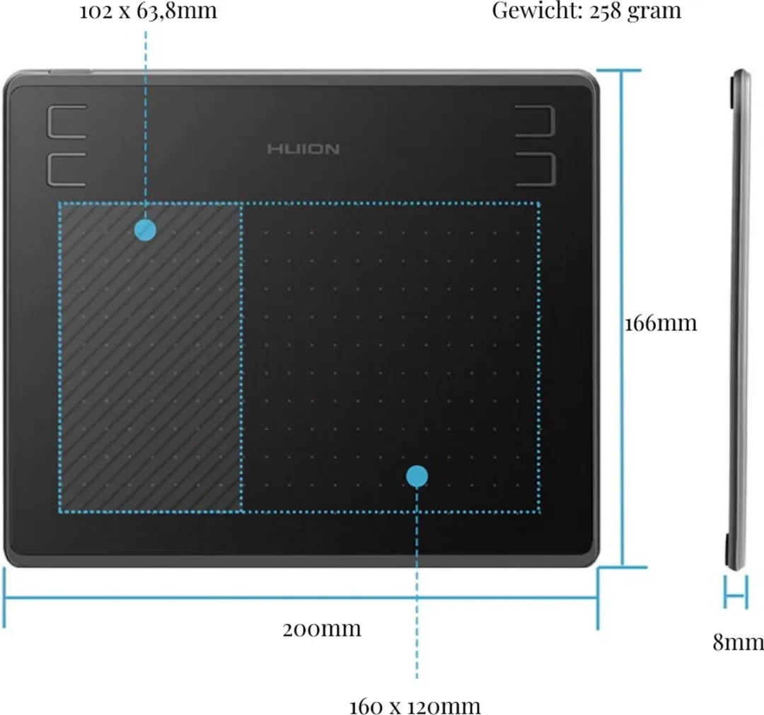 Huion HS64 Tekentablet - 21.6cm Zwart