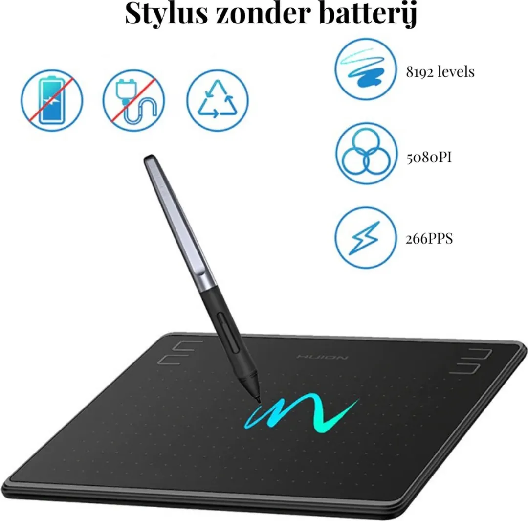 Huion HS64 Tekentablet - 21.6cm Zwart