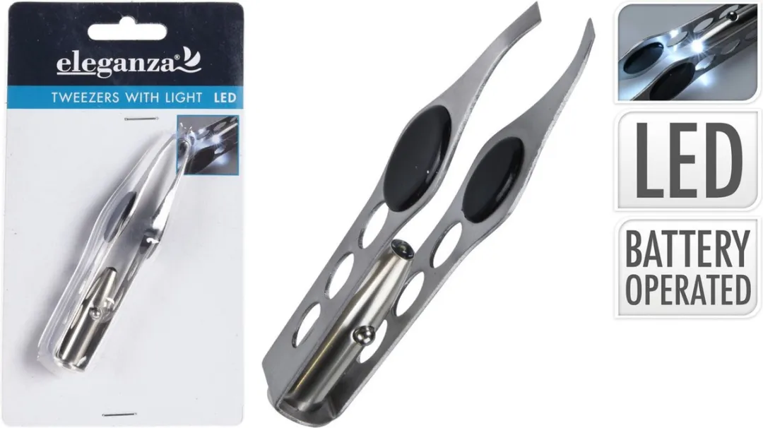 Excellent Houseware Pincet met LED - 9,5 cm - Zilver