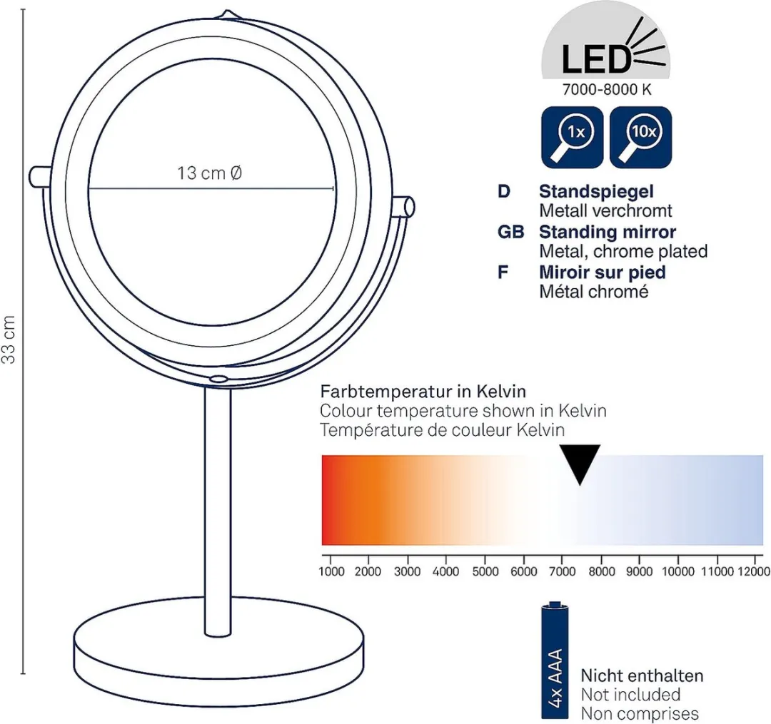 Kela Spiegel met Verlichting Ø13cm - Zilver