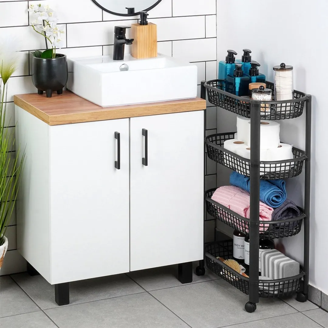 Excellent Houseware Regaal op Wielen 4 Niveaus - 46,5x26x79cm - Zwart