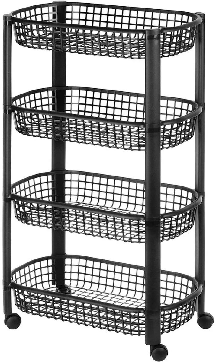 Excellent Houseware Regaal op Wielen 4 Niveaus - 46,5x26x79cm - Zwart