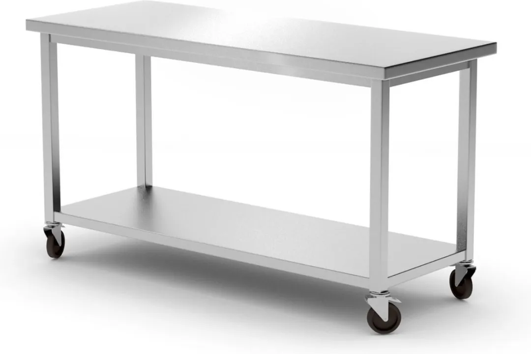 HENDI Kitchen Line Werktafel 1200x600mm - RVS - met plank en zwenkwielen