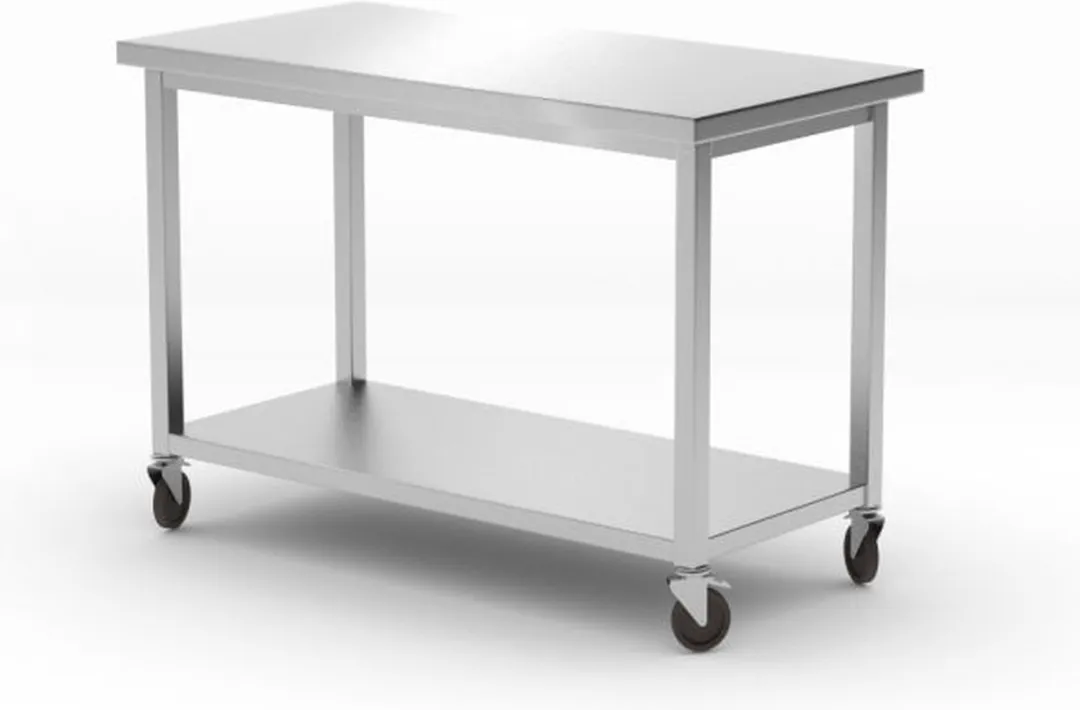 HENDI Kitchen Line Werktafel 1200x600mm - RVS - met plank en zwenkwielen