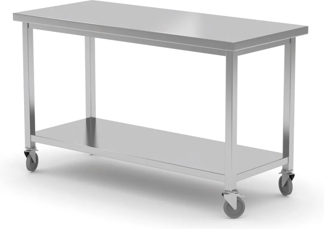 HENDI Kitchen Line Werktafel 1200x600mm - RVS - met plank en zwenkwielen