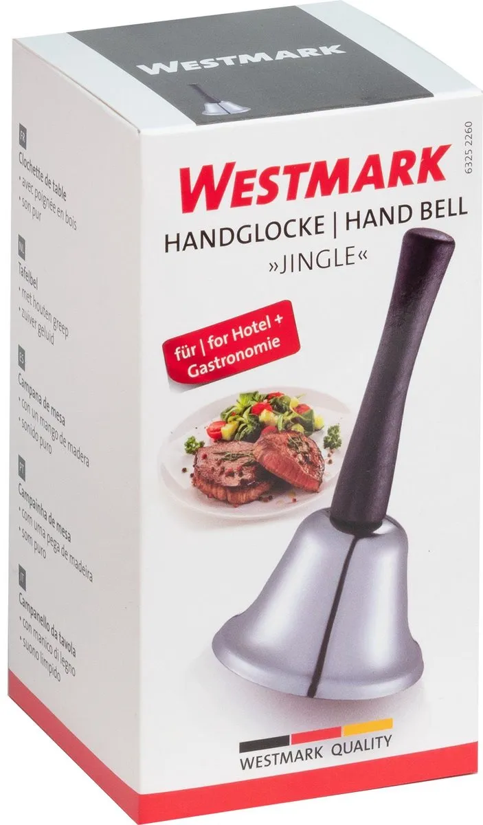 Westmark Handbel/receptiebel, ø 6,5 cm, helder geluid, hout/staal, Jingle, zilver/zwart, 63252260