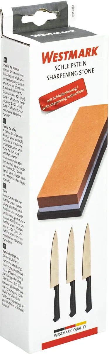 Westmark Dubbelzijdige wetsteen voor het slijpen en repareren, met siliconen houder, 18,5 x 6,7 x 3,1 cm, korund, rood/blauw, 10152260