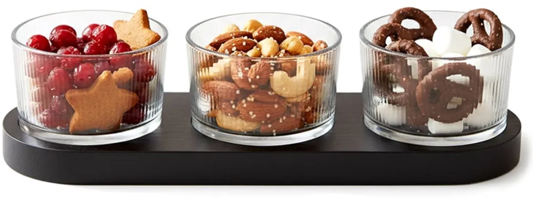 Excellent Houseware Snackkommen Set Glas & Hout