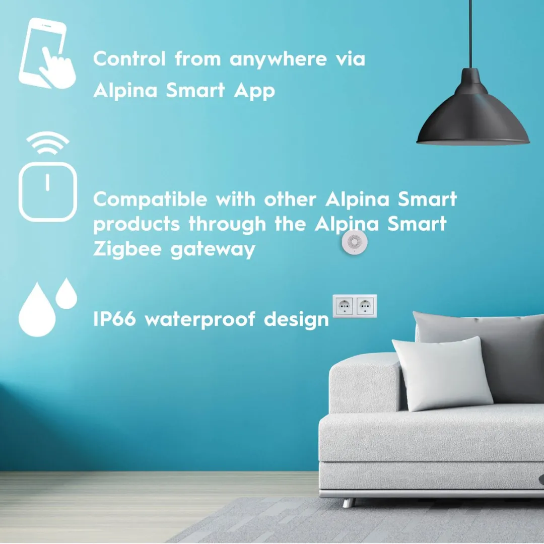 Alpina Smart Home Slimme Watermelder - 90m Detectie - IP66 - Wit - afbeelding 2 van 6