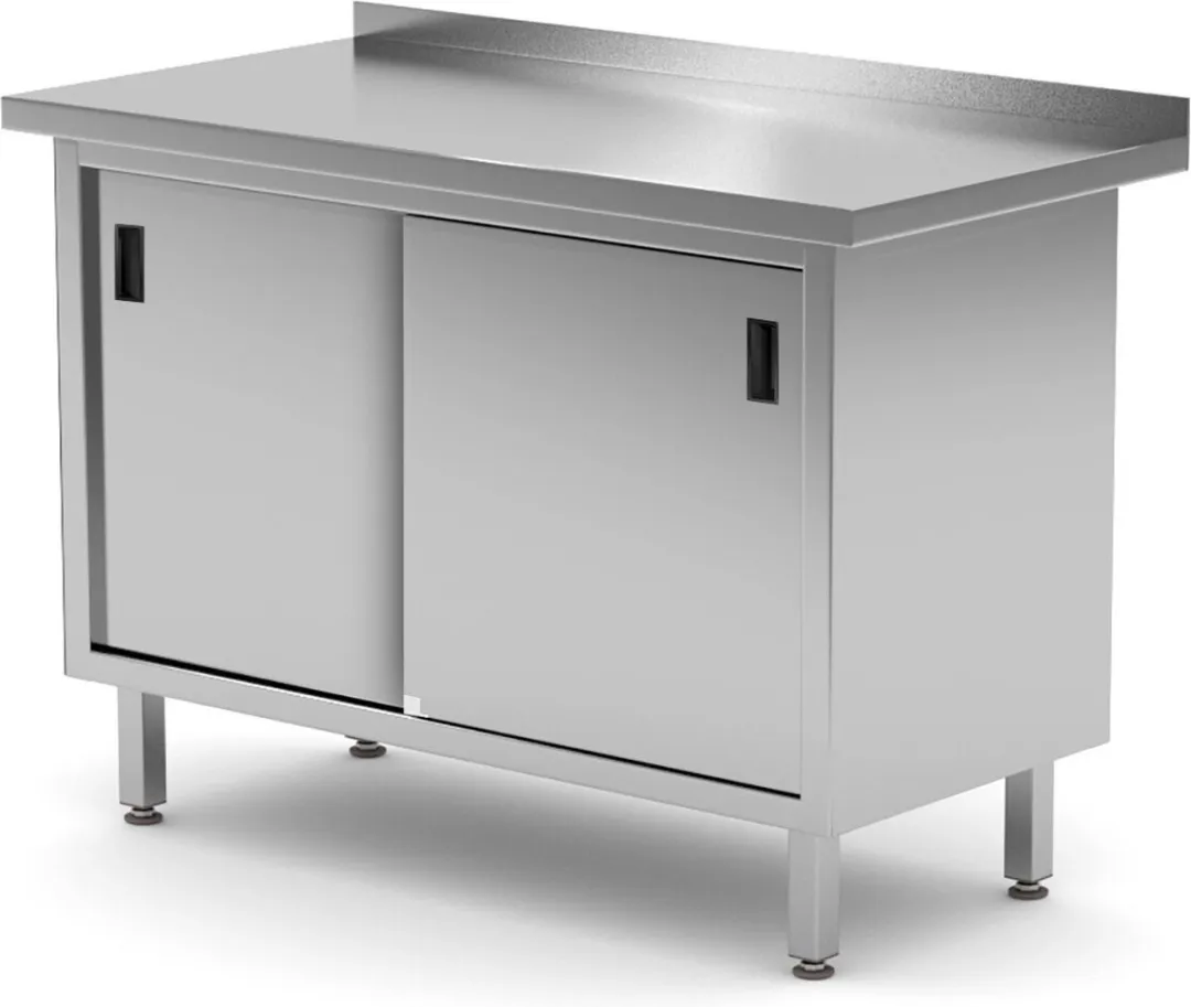 HENDI Wandwerktafel met kast 1200x600mm RVS - verstelbare voeten