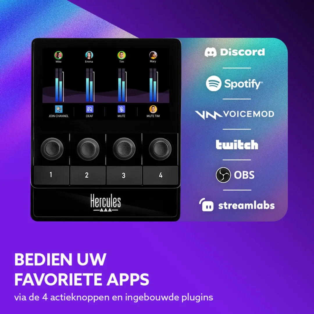 Hercules Stream 100 - Audiocontroller voor Live-streaming - LCD-scherm - 4 VU meters - 8 Tracks - PC