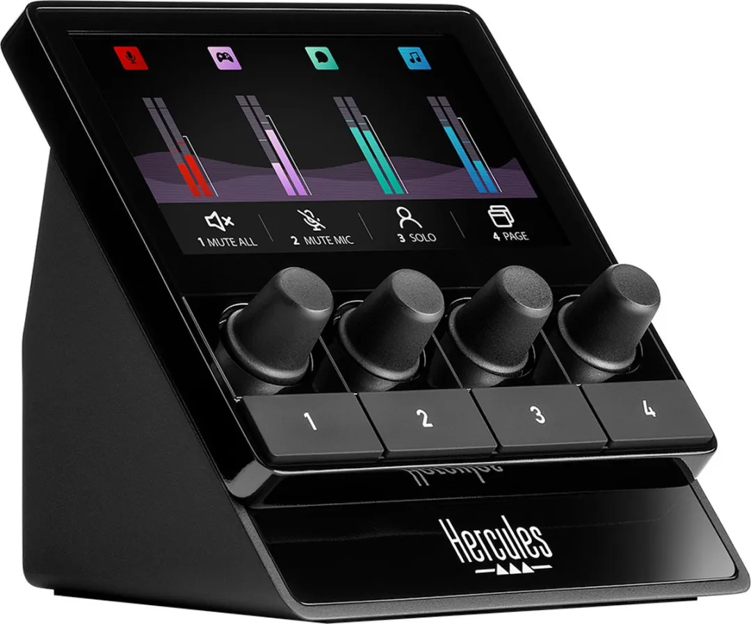 Hercules Stream 100 - Audiocontroller voor Live-streaming - LCD-scherm - 4 VU meters - 8 Tracks - PC