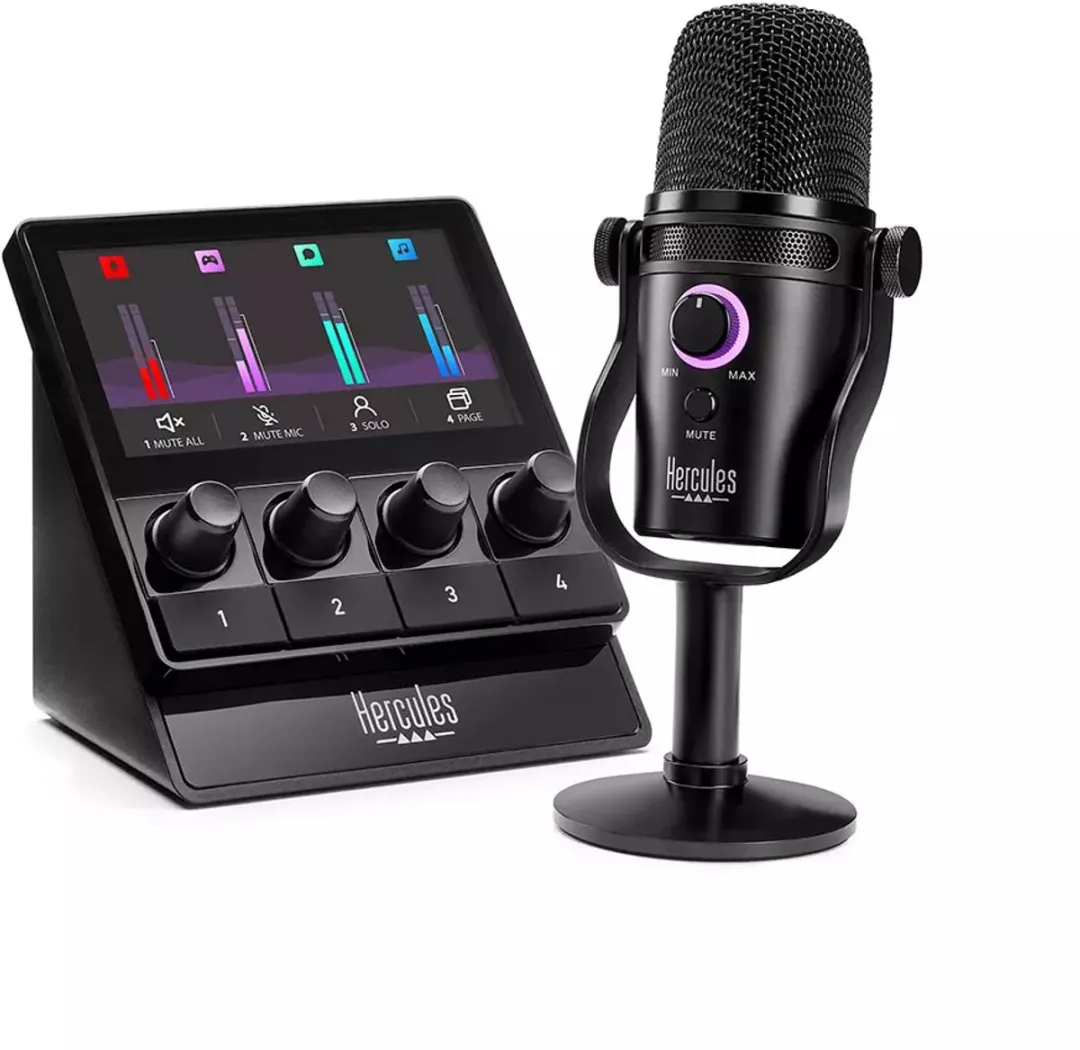Hercules Stream Starter Kit - Stream 100 Audiocontroller + HUD-600 USB-Microfoon - Livestream Set