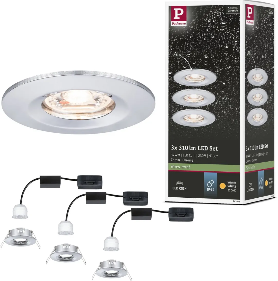 Paulmann Nova Mini Coin Basisset LED-inbouwlamp 3x4W 310lm 2700K - Chroom