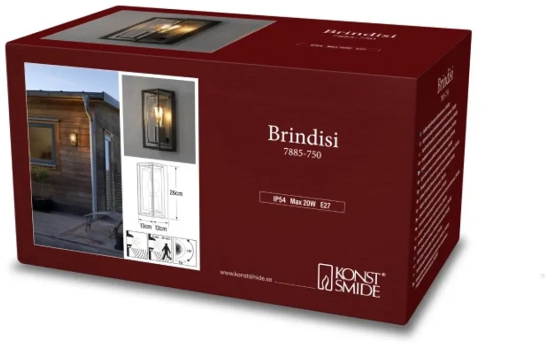 Konstsmide Brindisi Wandlamp Buiten - E27 - 40W - Zwart