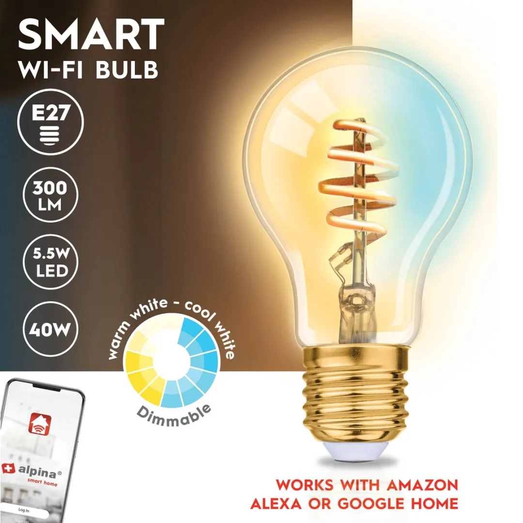 Alpina Smart Home Wifi E27 LED Lamp 5.5W - Goud - 5000K - afbeelding 6 van 6