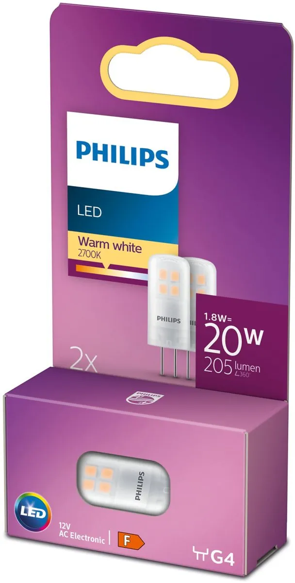 Philips energiezuinige LED Capsule Transparant - 20 W - G4 - warmwit licht - 2 stuks - Bespaar op energiekosten