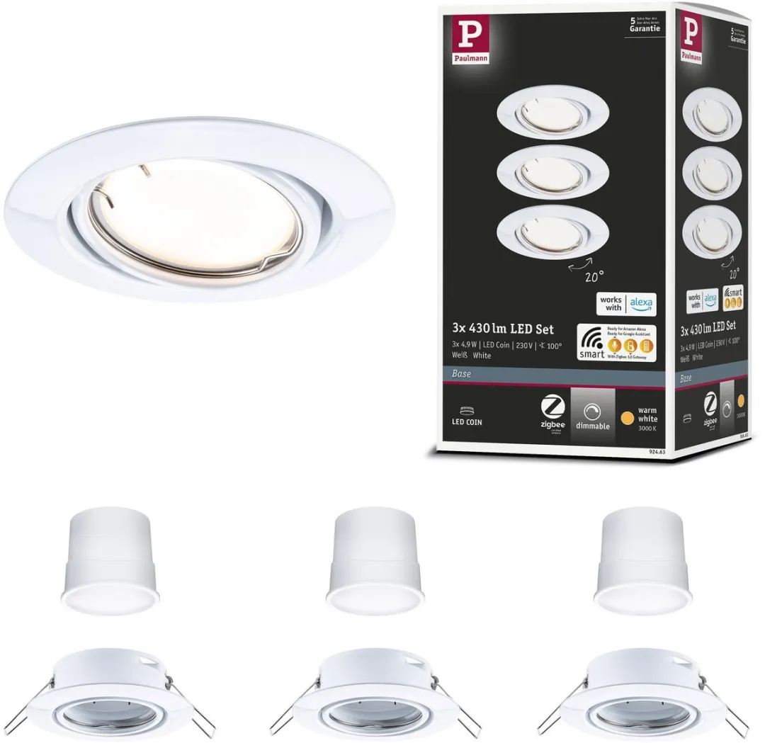 Paulmann LED-inbouwlamp Smart Home Zigbee 3.0 Coin Basisset