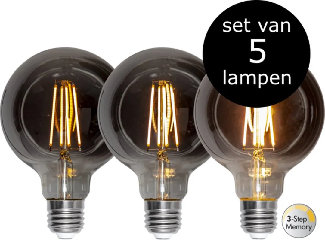 5-Pack | 3 standen - G95 Globelamp - E27 - 3.9W- Super Warm Wit - 2200K - Dimbaar