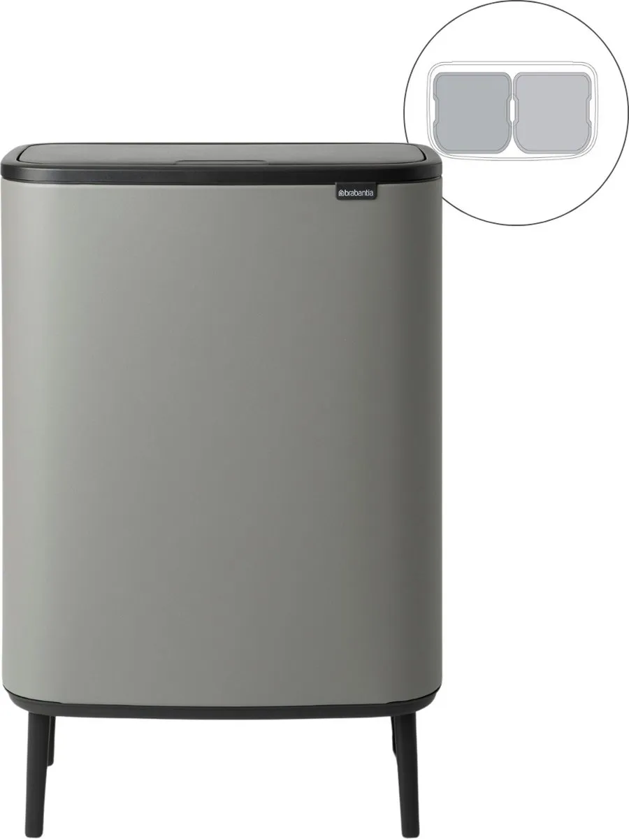 Brabantia Bo Touch Bin Hi Prullenbak - 2 x 30 liter - Afvalscheiding - Mineral Concrete Grey