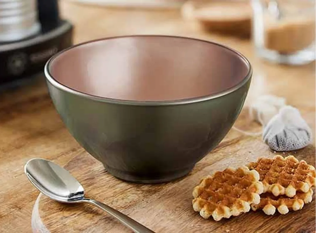 Luminarc Kommetjes - 2x - D13 x 6 cm - donkergroen - soepkommen/schaaltjes voor dessert/ontbijt - glas - metallic finish