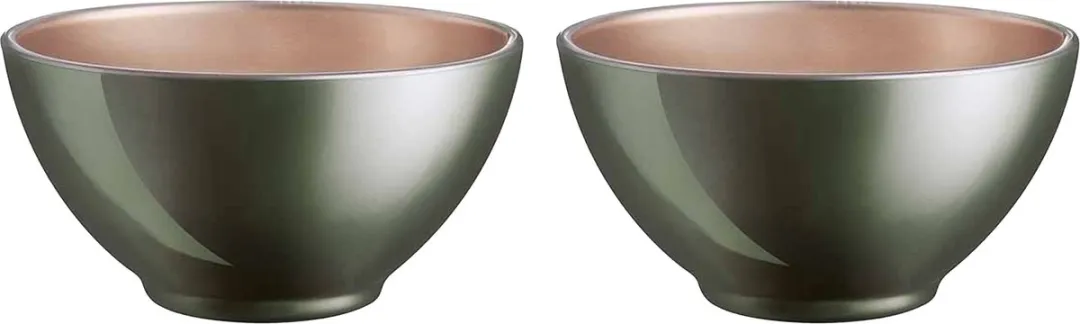 Luminarc Kommetjes - 2x - D13 x 6 cm - donkergroen - soepkommen/schaaltjes voor dessert/ontbijt - glas - metallic finish