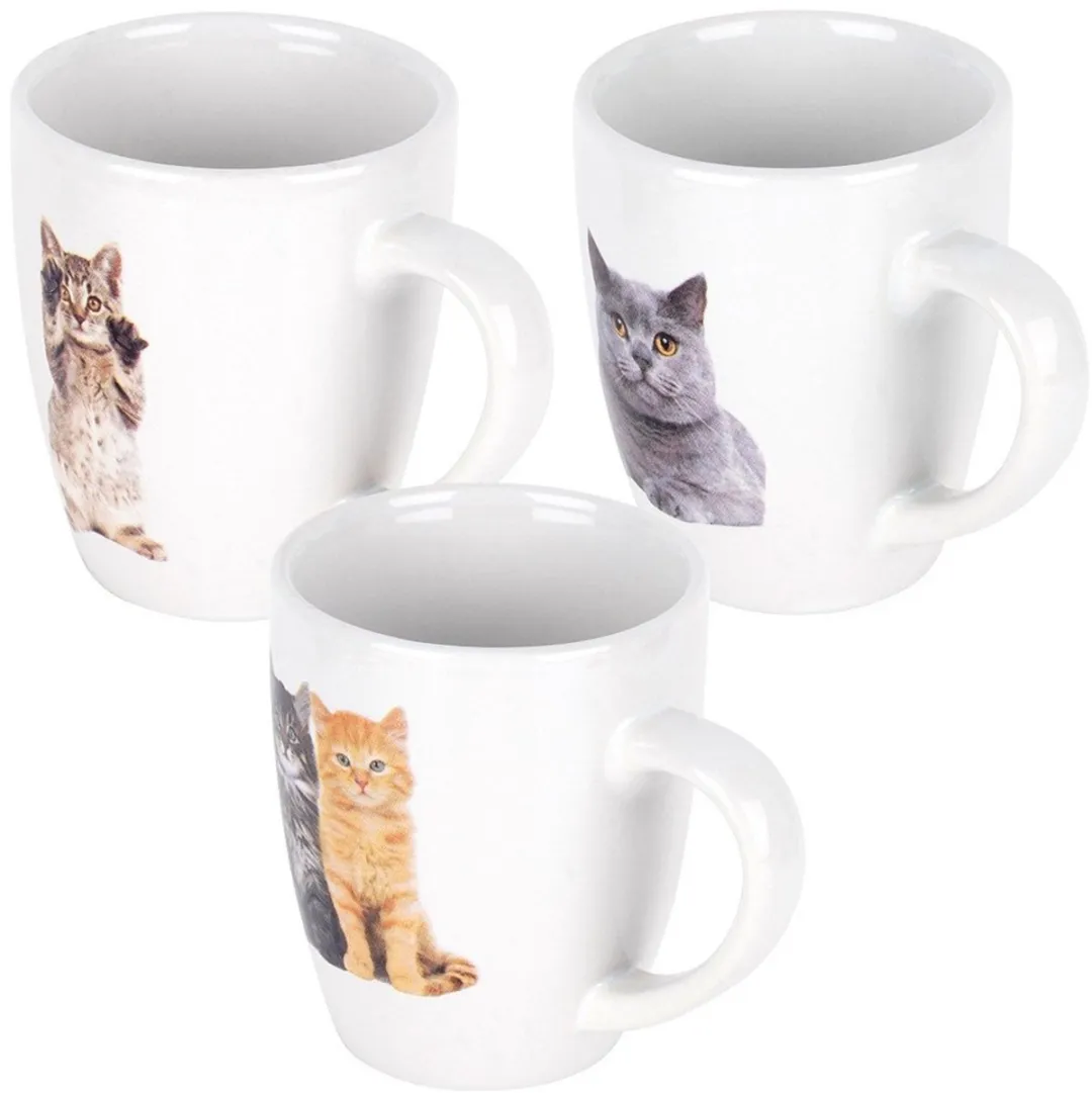 Excellent Houseware Bekerset Katten 3-delig 220ml - Wit