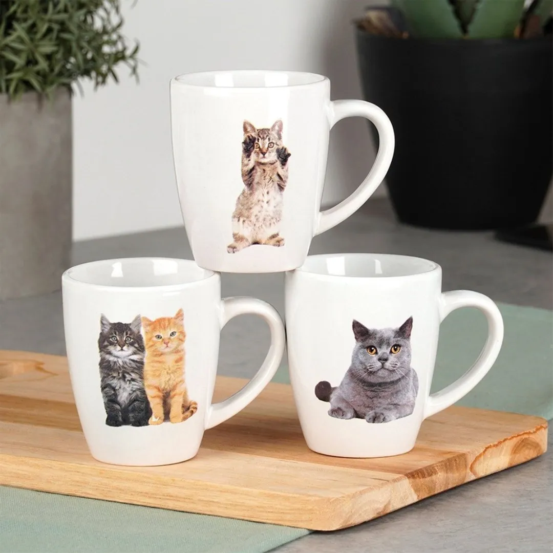 Excellent Houseware Bekerset Katten 3-delig 220ml - Wit