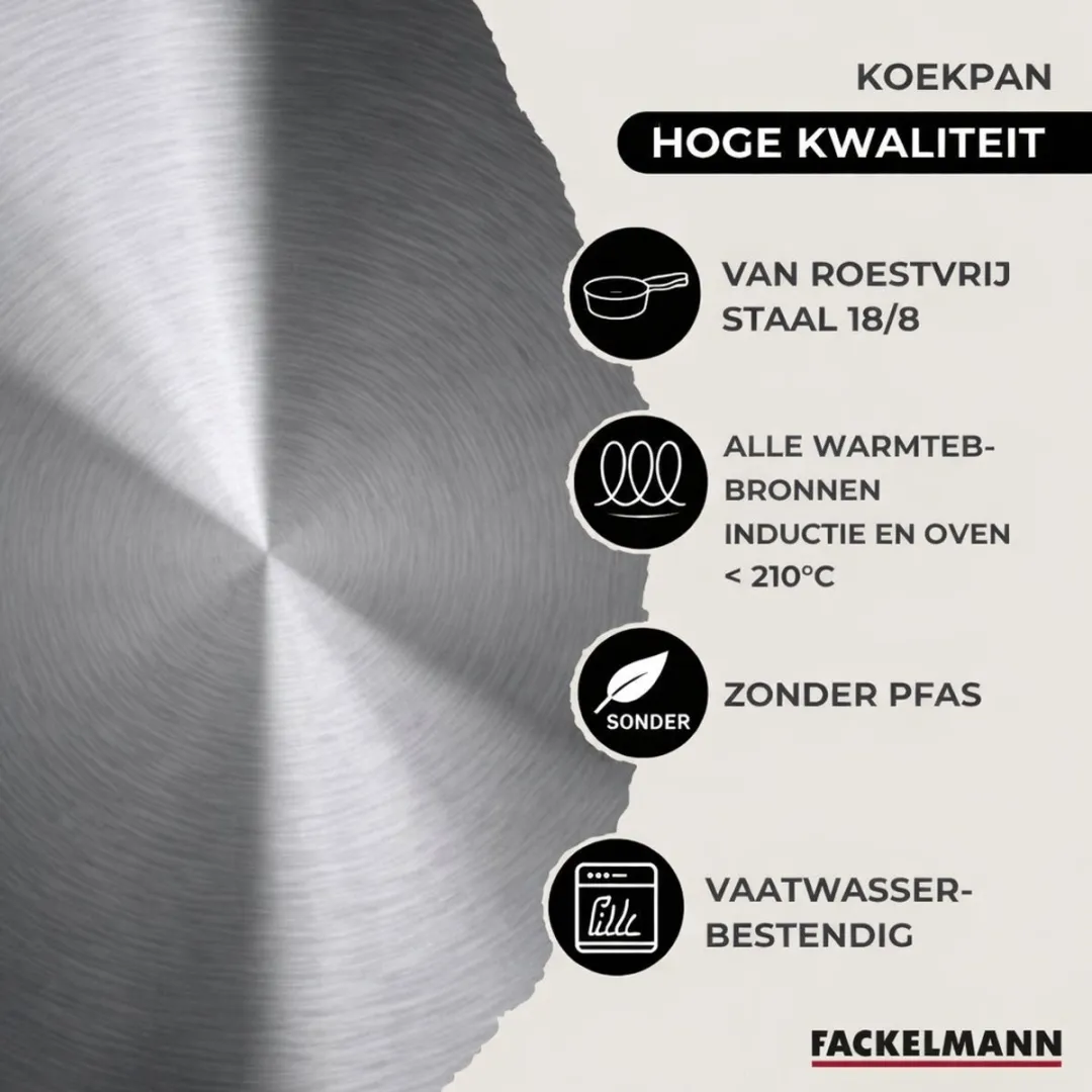 Fackelmann 9437250 Kookset - 28cm Roestvrijstalen Pan met 6 Keukengerei
